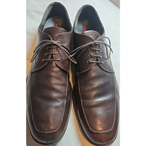 PRADA Men’s Brown Leather Apron-Toe Derby Shoes 14E Wide Made in Italy - Picture 2 of 9